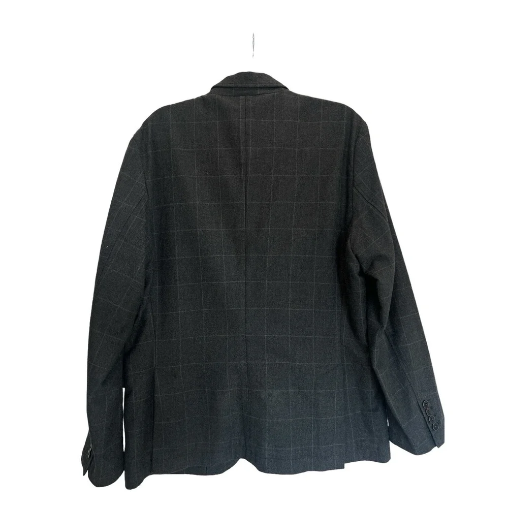 UNTUCKit Mens 44R Blazer Charcoal Gray‎ Windowpane Check 100% Cotton Sport Coat